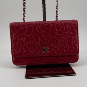 Chanel Camillia Floral Embossed Red Shoulder Bag